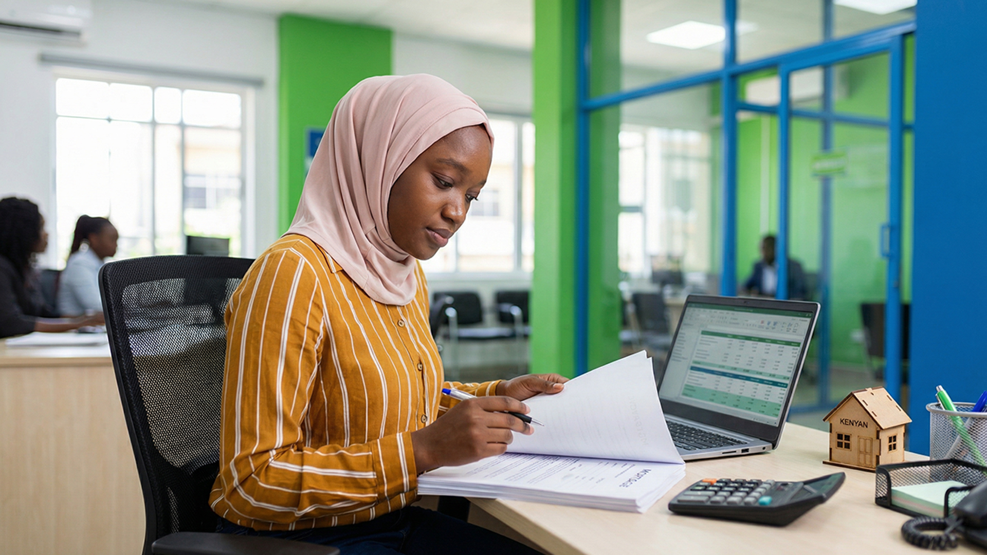 Gatepass Vs Traditional Mortgages In Kenya: The Smarter Path To Ownership 1 Kenyan Professional Reviewing Mortgage Paperwork At A Bank Office, Representing The Traditional Home Loan Process In Kenya